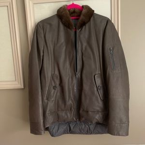 Brunello cucinelli leather fur collar jacket
